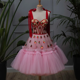Adjustable Tie -bow Straps Short Dress A-line Baby Pink Tulle Ball Gown Red Strawberry Brithdays Dresses Ever Pretty HZ0319