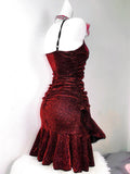 Retro Glitter Burgundy Spaghetti Strap 18th Birthday Party Dress Homecoming Dress HZ0319