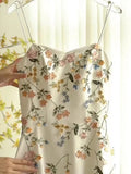 Vintage Beige Spaghetti Strap Floral Applique Design Elegant A-Line Evening Dress Prom Dress HZ0319