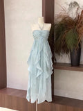 Floral Ruffle Design Halter Dress Elegant A-line Chiffon Evening Party Dress HZ0319