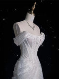 Elegant Sparkling Sequin Mermaid Design Off-the-shoulder Princess Wedding Dress, HZ0319
