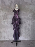Retro Spaghetti Strap Irregular Ruffled Detachable Rose Design Elegant Satin Evening Dress Prom Dress HZ0319