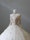 Vintage Sparkling Beaded Ball Gown Design A-Line Long-sleeved Princess Wedding Dress, HZ0319