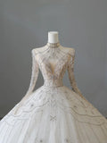 Vintage Sparkling Beaded Ball Gown Design A-Line Long-sleeved Princess Wedding Dress, HZ0319