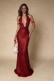 Sexy Red Deep V Neck Mermaid Long Evening Party Dresses Birthday Outfits, HZ0319