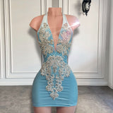 V-neck Sparkly Silver Beaded Women Birthday Party Gowns Short Prom Dress, HZ0319