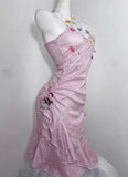 Glitter Pink Sequin Spaghetti Strap Butterfly Design 16th Birthday Party Dress Homecoming Dress HZ0319