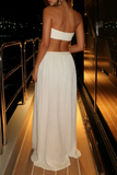 White Strapless A-Line Long Prom Dress Birthday Dress, HZ0319
