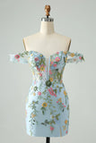 New Fashion Floral Embroidery Design A-line Strap Short Homecoming Dress, HZ0319