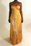 Yellow A-Line Halter Satin Long Party Dress Wedding Guest Dress, HZ0319