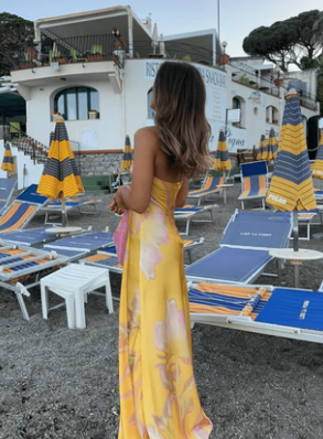 Yellow A-Line Halter Satin Long Party Dress Wedding Guest Dress, HZ0319