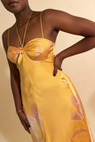 Yellow A-Line Halter Satin Long Party Dress Wedding Guest Dress, HZ0319