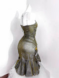Vintage Green Spaghetti Strap Ruffled Hem Hem Short 16th Birthday Party Dress Homecoming Dress HZ0319