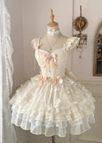 Vintage Beige Sweetheart Bow Lace-up Design A-line Tulle Tiered Party Dress Homecoming Dress HZ0319