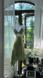 Retro Green Sequin Spaghetti Strap Romantic Shinny Chiffon Evening Dress Prom Dresses, HZ0319