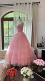 Vintage Pink Strapless Sweetheart Design Romantic Chiffon Tiered Evening Dress Prom Dress HZ0319