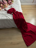 Wine Red Spaghetti Straps Sheath Long Evening Party Dress HZ0319