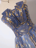 Retro Blue Sequin Strapless Design A-line Tulle Party Dress Homecoming Dress HZ0319