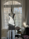 Retro Silvery V-neck Gorgeous Shinny Chiffon Tiered Evening Dress Prom Dress HZ0319