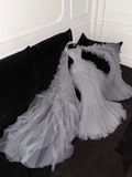 Fashion Sparkling White Beaded Sequin Mermaid Elegant Tulle Evening Dress Prom Dresses HZ0319