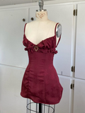 Vintage Burgundy Spaghetti Strap A-line Lace-up Short Party Dresses Homecoming Dresses, HZ0319