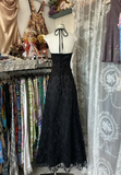 Black V Neck Halter A-Line Lace Vintage Long Prom Dress, HZ0319