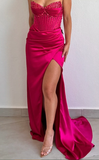 Fuchsia Sweetheart Sheath Satin Long Party Dress Bridesmaid Dress, HZ0319