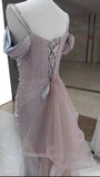 Light Pink Straps Off Shoulder Beading Mermaid Long Formal Party Dress, HZ0319