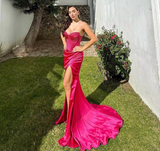 Fuchsia Sweetheart Sheath Satin Long Party Dress Bridesmaid Dress, HZ0319