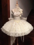 Vintage Beige 3D Flower Bow Design Lace Tulle Tiered Homecoming Dress, HZ0319