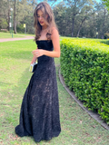 Black Spaghetti Straps A-Line Long Prom Dress Evening Gown HZ0319