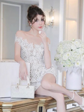Cute White Appliqued Off-the-shoulder Design A-line Party Dress Homecoming Dress, HZ0319