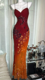 Vintage Beaded Sparkling Long Chiffon Spaghetti Strap Luxury Evening Dress Prom Dresses HZ0319