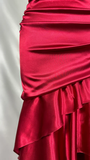 Vintage Wine Red Halter Satin Long Evening Party Dress Birthday Outfits, HZ0319