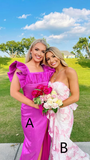 Pink Strapless Floral Printed Mermaid Prom Dress Long Party Dress HZ0319