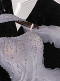 Fashion Sparkling White Beaded Sequin Mermaid Elegant Tulle Evening Dress Prom Dresses HZ0319