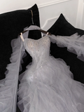 Fashion Sparkling White Beaded Sequin Mermaid Elegant Tulle Evening Dress Prom Dresses HZ0319