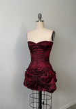 Burgundy Strapless Sheath Satin Lace-up Short Party Dresses Homecoming Dresses, HZ0319