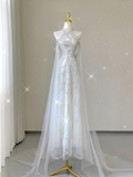 Stunning Halter A-Line Tulle Long Evening Party Dress Wedding Dress, HZ0319