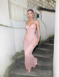 Shiny Pink Sweetheart Sequins Mermaid Long Evening Party Dress HZ0319