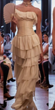 Elegant Ivory Strapless Tiered Mermaid Long Party Dress Birthday Gown HZ0319