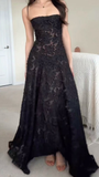 Black Spaghetti Straps A-Line Long Prom Dress Evening Gown HZ0319