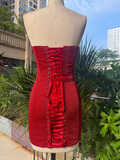 Retro Strapless Sweetheart Lace-up Design Sheath Satin Party Dress Homecoming Dresses, HZ0319