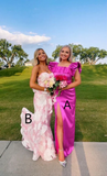 Pink Strapless Floral Printed Mermaid Prom Dress Long Party Dress HZ0319