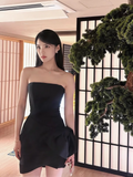 Elegant Black Strapless Bow Design A-line Satin Party Dress Homecoming Dress, HZ0319