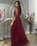 Black One Shoulder A-Line Tulle Long Formal Prom Dress HZ0319