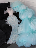 Shiny Light Blue Beaded Sequined Design Mermaid Prom Dress Evening Dress HZ0319
