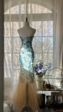Gorgeous Mermaid Blue-green Sparkling Strapless Elegant Beaded Shinny Chiffon Evening Dress Prom Dress HZ0319