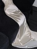 Elegant Ivory Sweetheart Satin Beaded Design Gorgeous Mermaid Floor-length Wedding Dress HZ0319