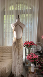 Retro Golden Sparkling Beaded Halter Dress Elegant Chiffon Evening Dress Prom Dresses HZ0319